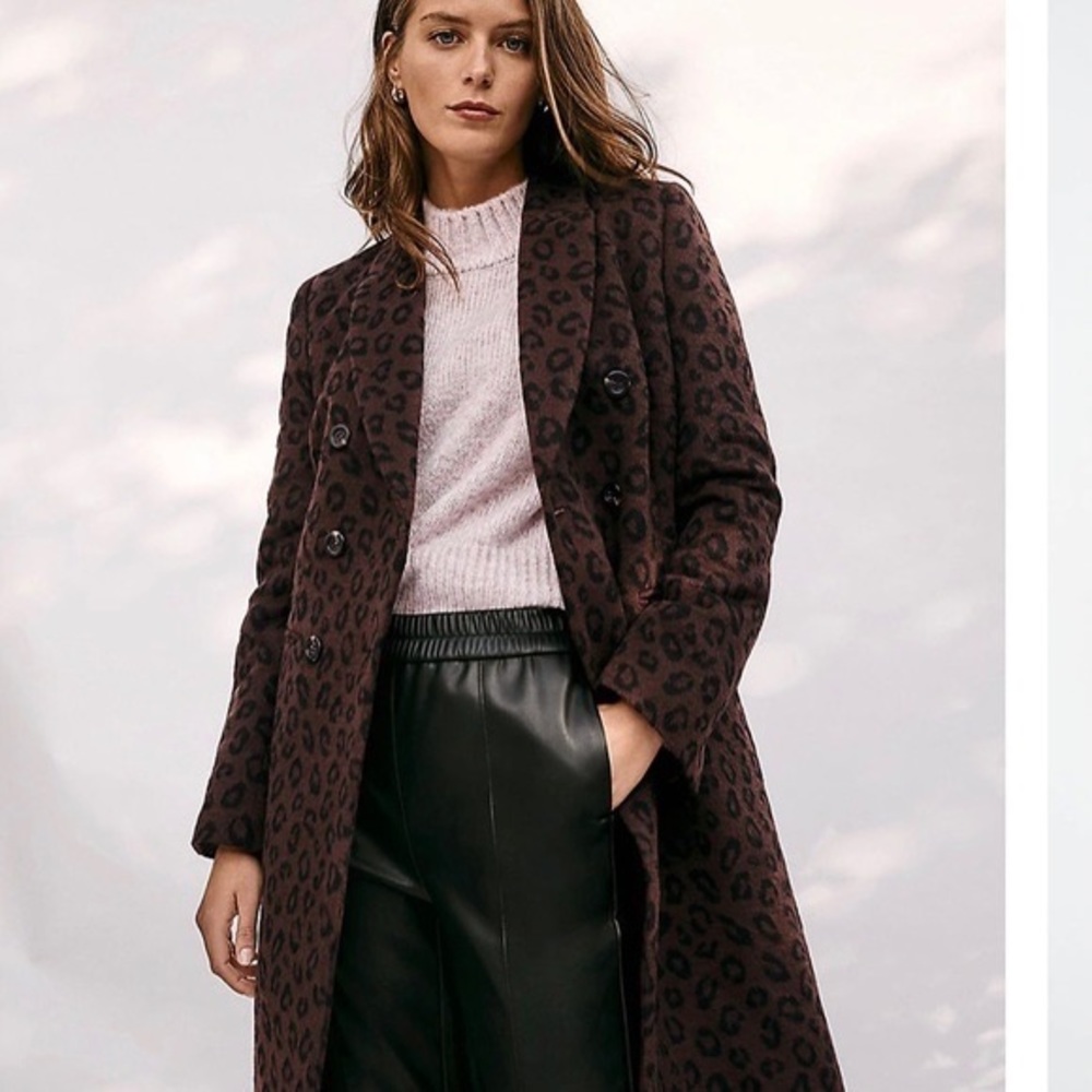 Ann Taylor NWT brown cheetah chersterfield day coat size MED